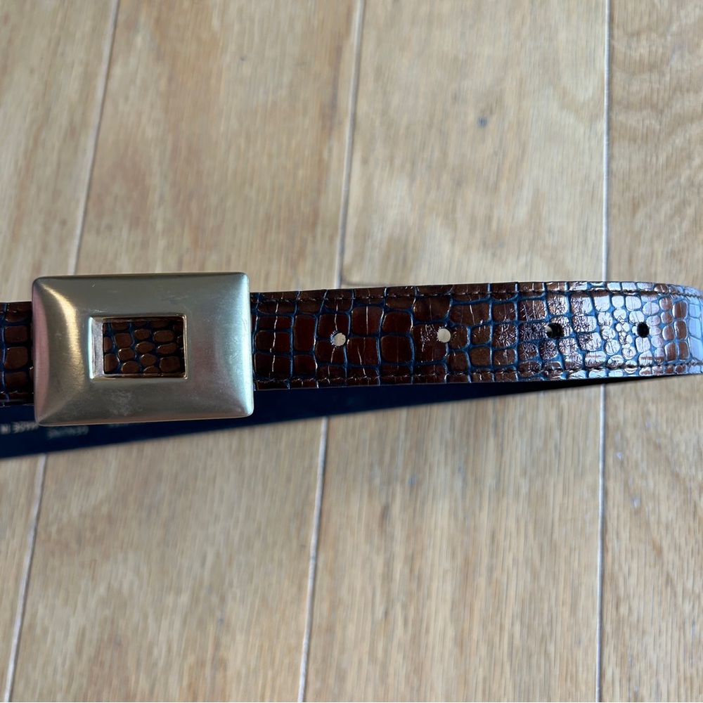 Accessories by Pearl Copper Metallic Brown Crocodile Leather Belt Gold Buckle M - Picture 3 of 8